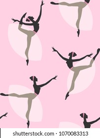 Seamless Pattern with Ballerina Dancing in Tutu. Vector illustration