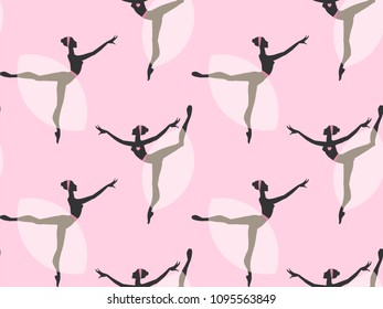 Seamless Pattern with Ballerina Dancing in Tutu. Vector illustration