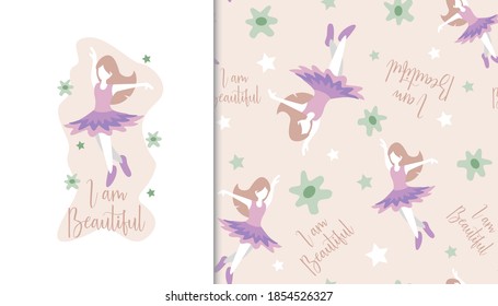 Seamless pattern with ballerina girl. Vector Illustration.