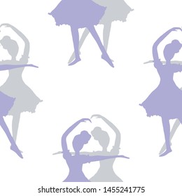 Seamless pattern of ballerina silhouettes. Ballet girl. Dancer illustration. Decorative background.