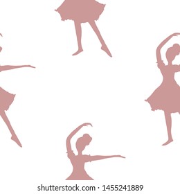 Seamless pattern of ballerina silhouettes. Ballet girl. Dancer illustration. Decorative background.