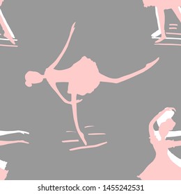 Seamless pattern of ballerina silhouettes. Ballet girl. Dancer illustration. Decorative background.