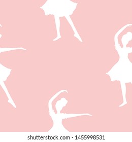 Seamless pattern of ballerina silhouettes. Ballet girl. Dancer illustration. Decorative background.