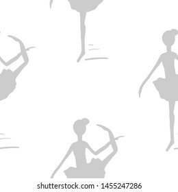 Seamless pattern of ballerina soft silhouettes. Ballet girl. Dancer illustration. Decorative background.