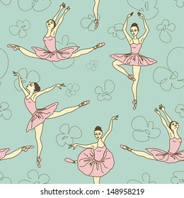 Seamless pattern of ballet dancers in different poses