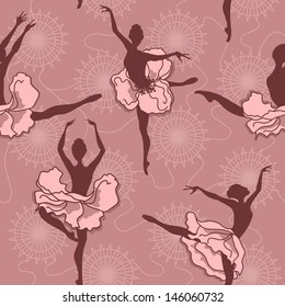 Seamless pattern of ballet dancers with floral tutus