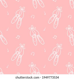 Seamless pattern with ballet pointe shoes. Ballerina accessories. Vector illustration in doodle style on white background