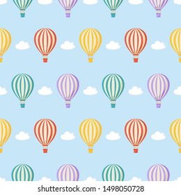 seamless pattern balloon, clouds. kawaii wallpaper on blue background. baby cute pastel colors. vector Illustration.
