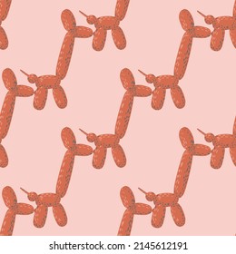 Seamless pattern balloon dogs. Background of circus bubble animal in doodle style. Repeated design texture for printing, fabric, wrapping, wallpaper, tissue. Vector illustration.