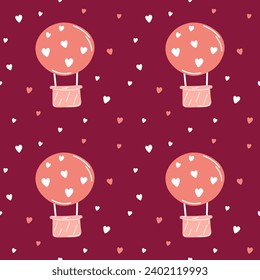 Seamless pattern with a balloon on a pink background with hearts. Pink pattern for Valentine's Day