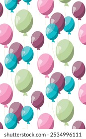 Padrão contínuo com balões para aniversário, feriado, evento, feriado, conceito de congratulações. Ilustração vetorial.