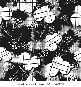 Seamless pattern with balloons. Black and white. Vector illustration