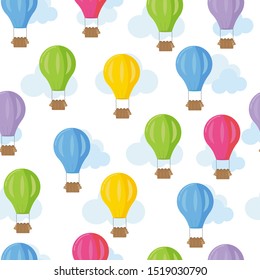 Seamless pattern with balloons in bright colors. Vector illustration.  Print for children's clothes, wrapping paper and more.