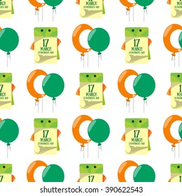 Seamless pattern with a balloons and a calendar on 17 March.
