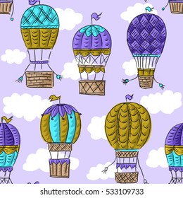 Seamless pattern with balloons and clouds