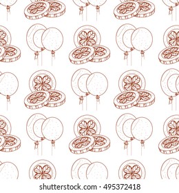 Seamless pattern with balloons and coins with clover.