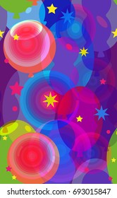 Seamless pattern with balloons. Colorful balloons. Bright holiday background made of bright colors balloons and stars