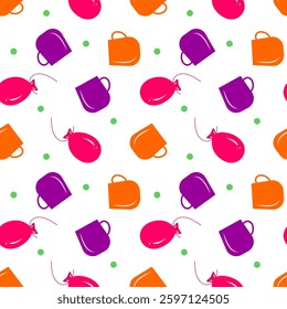 Seamless pattern with balloons and cups on a white background. Vector illustration