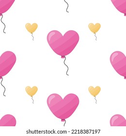 Patrón sin brillo con globos en forma de corazones sobre fondo blanco. Plantilla lista para diseño, postales, impresión, afiche, fiesta, Día de San Valentín, textiles. Vector