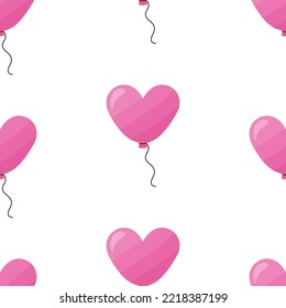Seamless pattern with balloons in the form of pink heart on white background. Ready-made template for design, postcards, printing, poster, party, Valentine's Day, textiles. Vector.