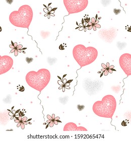 Seamless pattern with balloons hearts for Valentine's day. Vector.