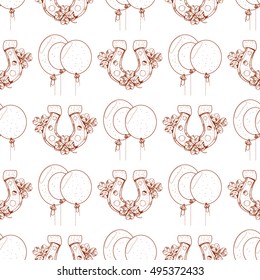 Seamless pattern with balloons and a horseshoe.