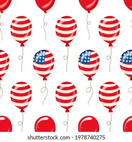 Seamless Pattern Balloons for Independence Day. American Patriotic Fabric Transparent Background