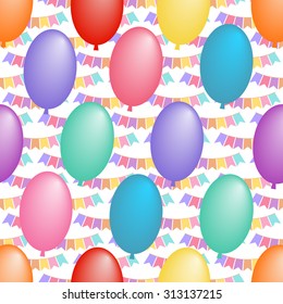 seamless pattern with balloons. Large colorful balloons. Background with festive flags. EPS 10