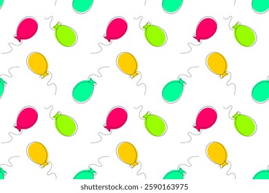 Seamless pattern with balloons in a linear style on a white background. Vector illustration