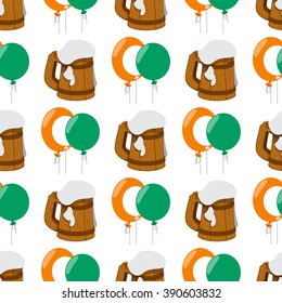 Seamless pattern with a balloons and a mug of foamy beer.