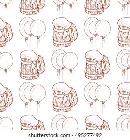 Seamless pattern with balloons and a mug of foamy beer.