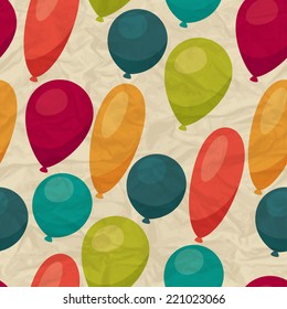 Seamless pattern with balloons on crumpled paper.