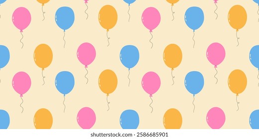 Seamless pattern with balloons on rope. Birthday or party background.