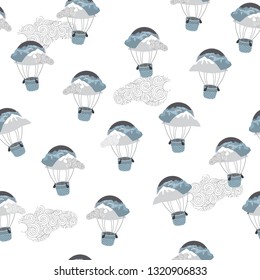 Seamless pattern of balloons on white background. Flying balloons design Wallpaper