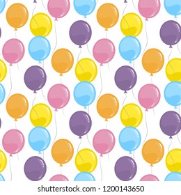 Seamless pattern with balloons party element in flat style on a white background.Endless texture for celebration  design.Vector air balloons