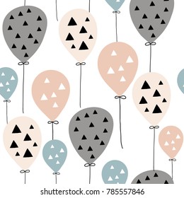 Seamless pattern with balloons in scandinavian style. Creative vector childish background for kids fabric, textile,wrapping, apparel