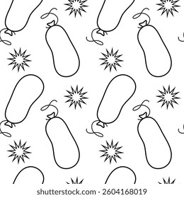 Seamless pattern of balloons and stars in a linear style on a white background. Black and white vector illustration