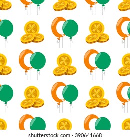 Seamless pattern with a balloons and three gold coins.