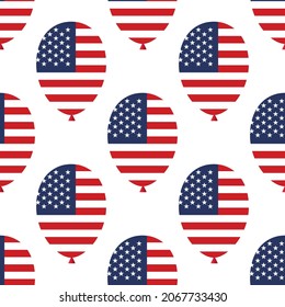 seamless pattern balloons with usa symbols. Independence Day.  American Patriotic Fabric Transparent Background 