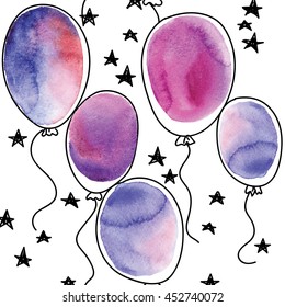 
Seamless pattern with balloons . Vector illustration with a watercolor texture. Cute kids background .