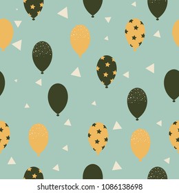 Seamless pattern of balloons, vintage. Vector stamp. Retro illustration.