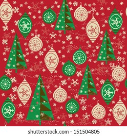 Seamless pattern with balls and christmas trees 