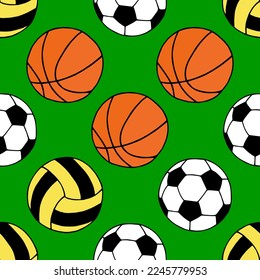 Seamless pattern of balls. Football, basketball, volleyball. Vector stock illustration eps10.