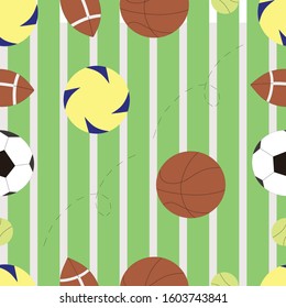 seamless pattern of balls with green white lines