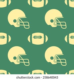 seamless pattern with balls and helmets on a green background