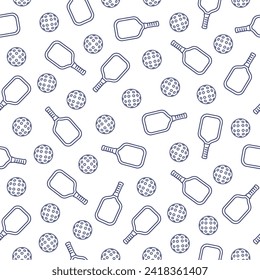 Seamless Pattern of Balls and Rackets for Pickleball in Outline Style