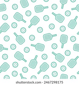 Seamless Pattern of Balls and Rackets for Pickleball in Thin Line Style