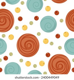 Seamless pattern of balls of thread and beads