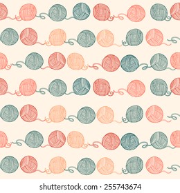 Seamless pattern with balls of yarn. Background in cartoon style. Simple graphics. Vector.