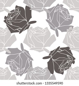 Seamless pattern with balsam roses in gray colors
